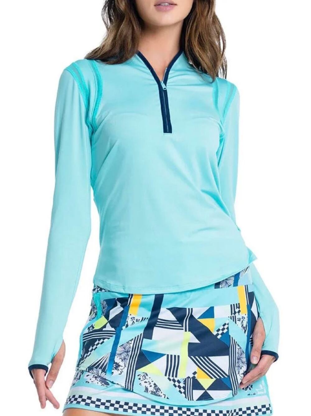 Lucky in Love Women's Watch Me Win Long Sleeve Shirt Cool Blue Size XL *EUC